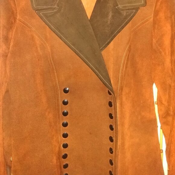 Vintage~60s 70s Suede/Leather 2 Tone BUTTON DETAIL~Penny Lane Coat - Picture 11 of 14